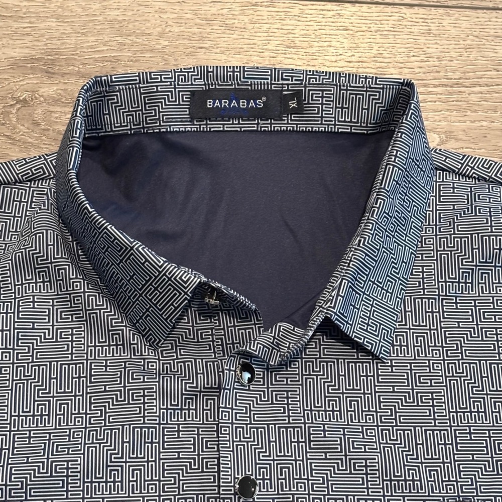 Barabas Polo Shirt Mens XL Navy Blue Geometric Maze Pattern Stretch Casual‎ Golf